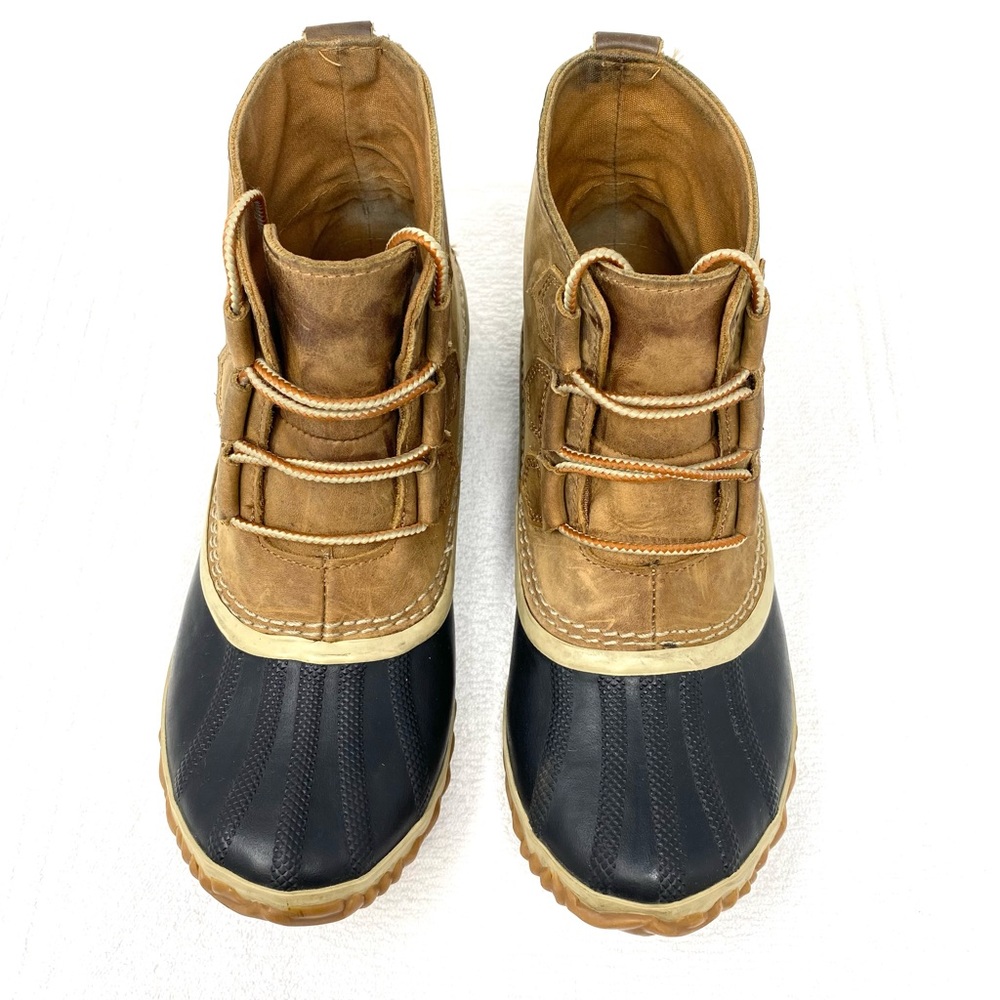 SOREL Boots Womens 8 Out N About Rain 1573351286 Brown Leather LaceUp Waterproof